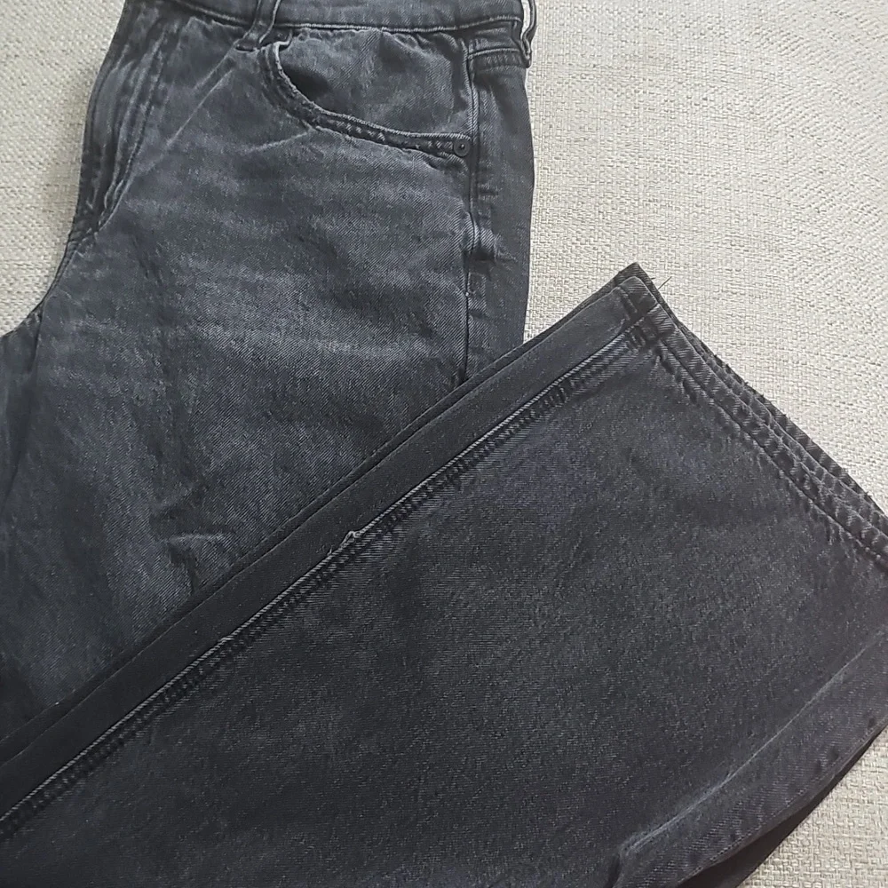 American Eagle Strigid  Black Straight Leg Crossover Wide Leg Blk Sz6